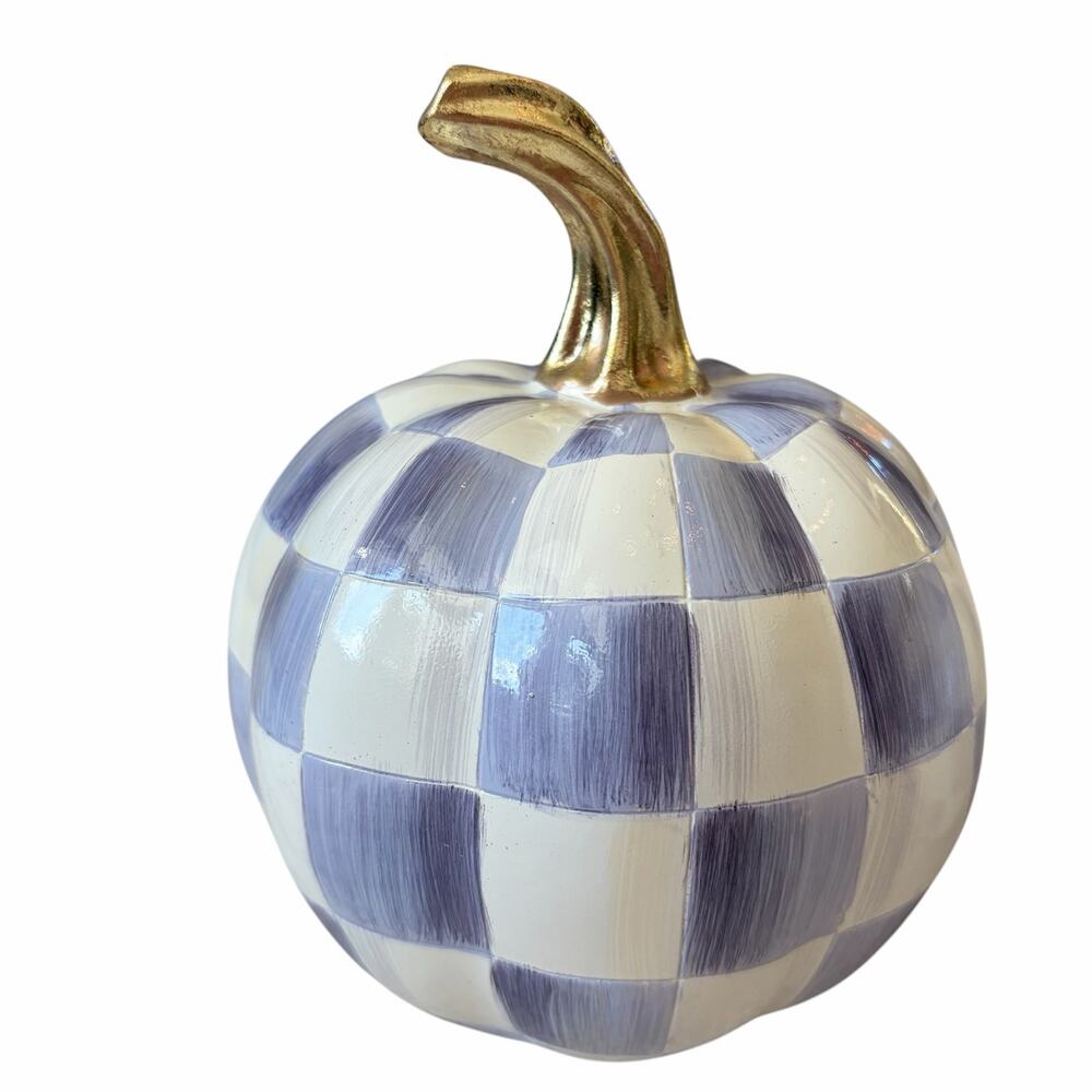 NEW MacKenzie-Childs Classic Violet Check Mini Pumpkin in Original Box
